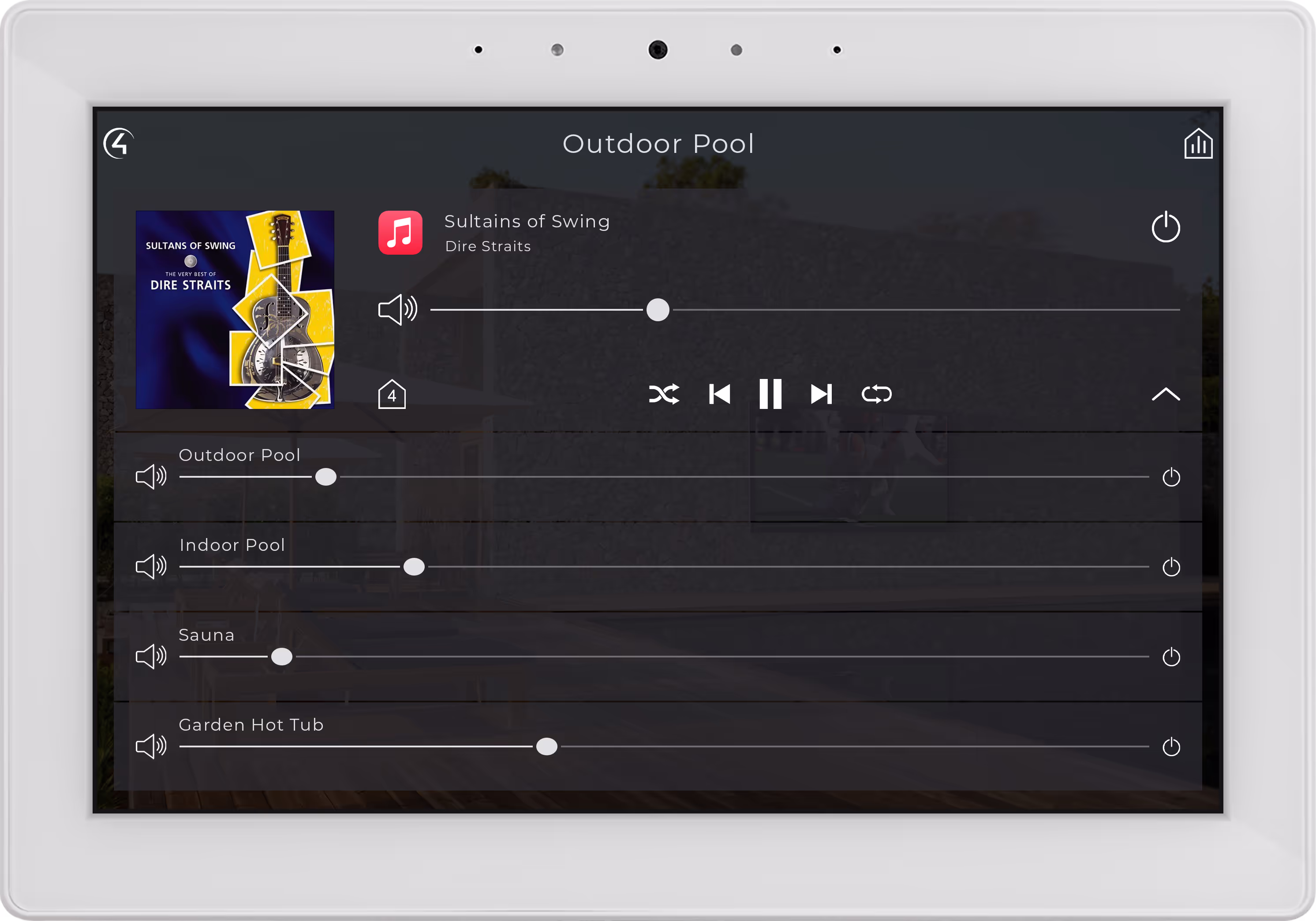 Swimming pool audio system controlled by ipad