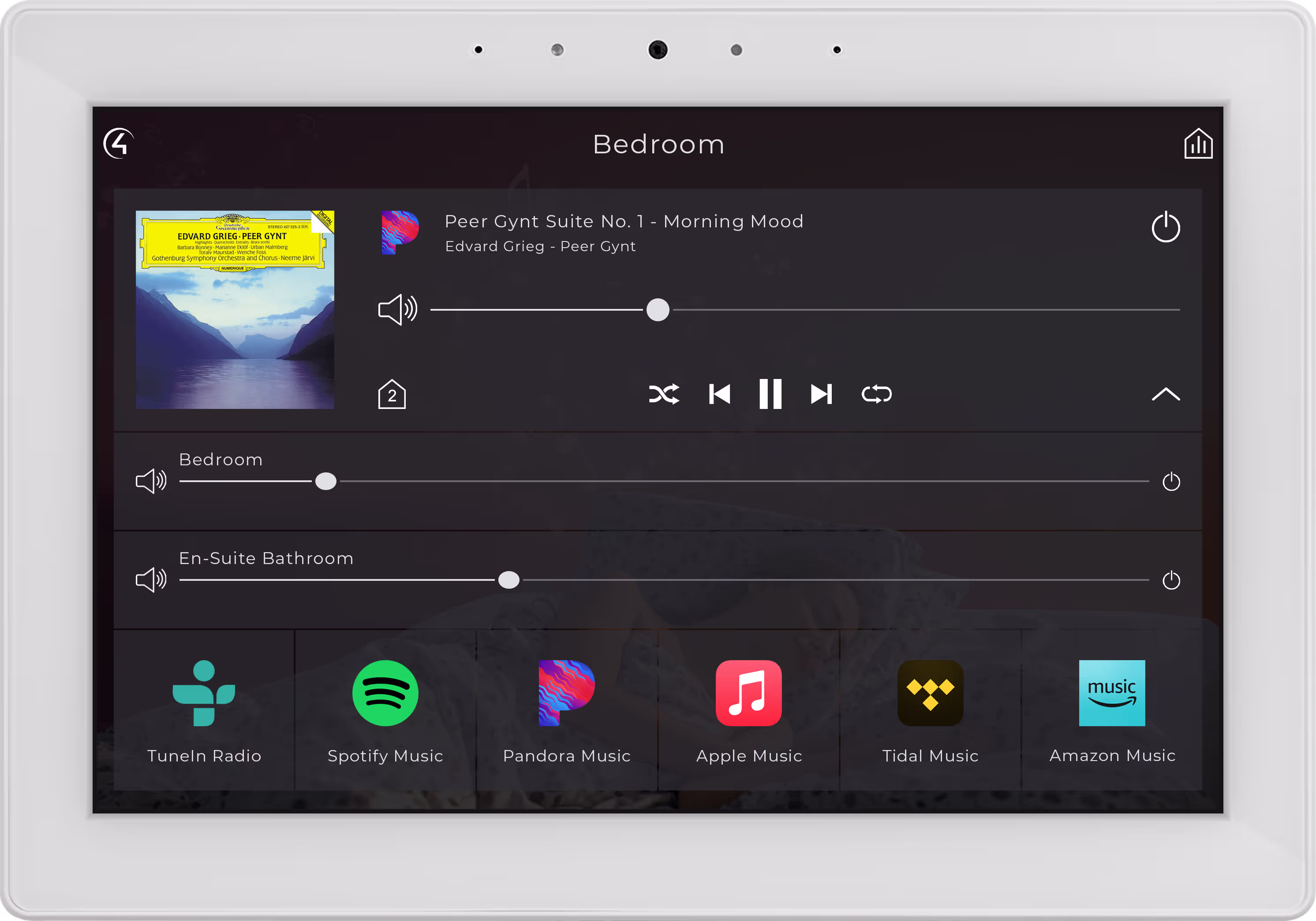 Music in Every Room bedroom audio system ipad touchscreen control